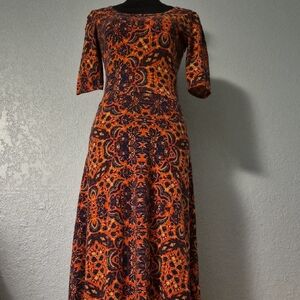 LuLaRoe Vibrant Orange and Blue 1/2 Sleeve Dress